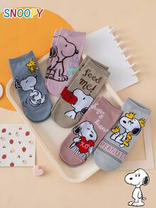 5 Pairs SNOOPY Genuine Charlie Brown Puppy Cartoon Pattern Women's Straight Socks - Multicolor - View 4