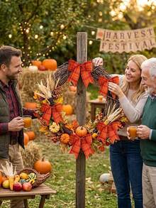 12/6/1pc Orange Plaid Bows, Bow Decor, Autumn Halloween Tree Ornaments, Fall Decorations, Suitable For Front Door, Tree House, Thanksgiving Party, Wall Hanging Wreath, Gift Wrapping, Halloween Home Decor, Orange - Multicolor - View 3