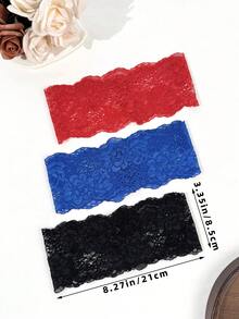 3件組女款純色刺繡蕾絲優雅時尚透氣舒適輕量裝飾髮箍，適合日常通勤穿搭、購物、旅行、攝影，送給好友的精緻禮物 - 寶藍黑紅三件套 - 查看 5