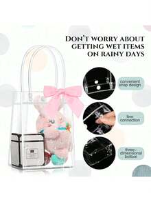 20pcs Transparent Plastic Gift Bags With Satin Bows, Approx. 15*13*7cm (5.9*5.1*2.8in), Reusable. Suitable For Weddings, Birthday Parties, Baby Showers, Bridal Showers, Party Favors, Table Decor, Gift Wrapping, Adult Parties, Bachelorette Parties, Bridesmaid Gifts, And Wedding Guest Favors - Pink Ribbon Transparent Bag - View 6