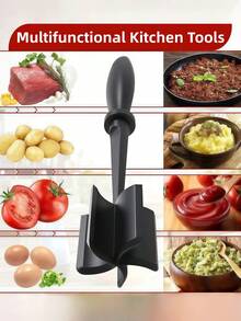 1PC Multifunctional Heat-Resistant Nylon Meat Chopper Masher, Ideal For Hamburger Meat, Ground Turkey & Other Minced Meat, Fast Prep Kitchen Tool - Black - View 7