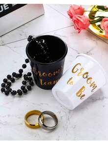 Wedding Celebration Wine Glass Set, Beaded Necklace Plastic Cup Set, Groom & Bride Toasting Cups, Mini Liquor Glass Holder, Bachelorette & Bachelor Party Gifts, Multi-Piece Set, Multi-Color Options: Pink, White, Black, Rose Red - View 6