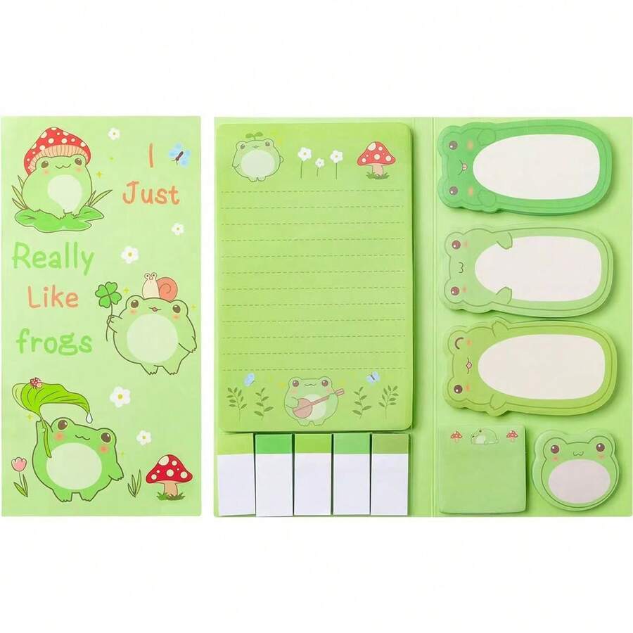 1/2setFrog/Panda Foldable Sticky Notes Set, Mixed‑Shape Memo Pads With Index Tabs, Kawaii Cartoon Self‑Adhesive Notes, For Journal, Office, School & Home Use, Practical Stationery Gift For Back‑To‑School, Christmas And Birthdays