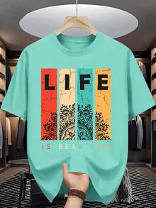 Summer Men's Fashion Pattern Short Sleeve Shirt T T-Shirt With Letter Pattern Print - 黑色 - 查看 8