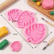 1pc Minimalist Simulation Three Link Palm Leaf Decorative Clay Silicone Mold, DIY Decorative Accessory Making Silicone Mold, Suitable For Handmade Artistic Creation, Resin Drip Clay Decoration, Easy Demolding, Reusable Silicone Mold. - Pink - View 6