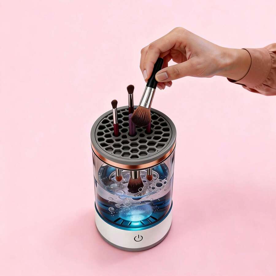 Quick-Dry Electric Makeup Brush Cleaner, Spin-Cleans & Dries Brushes In Minutes, No More Waiting For Brushes To Dry, USB-Powered For Home/Travel, Gentle On All Bristle Types, Compact Size Fits Any Bag, Daily Beauty Essential - White - View 1