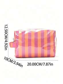 Women's Personalized Striped Makeup Bag, Customized Name Cosmetic Storage Bag, Fashion Travel Toiletry Organizer, Portable Toiletry Bag, Preppy Striped Storage Bag, Bridesmaid Gift, Beach Vacation Essential, Women's Birthday Gift - Multicolor - View 7