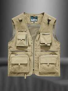 Men's Spring/Autumn Thin Outdoor Workwear Multi-Pocket Tactical Vest Jacket - Khaki - View 2