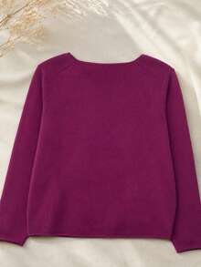Plus Size Women Soft Round Neck Sweater, Retro Fresh, Casual For Spring, Suitable For Spring/Autumn/Winter, Solid Color Knitted Fabric, No Plus Size Women Sweater For Holiday Spring Autumn - Purple - View 8