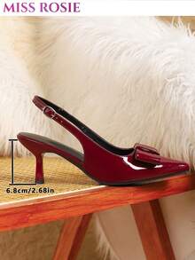 [MISS ROSIE]2026 SS ZA Kitten Heels, Pointed Back Strap Pumps Burgundy/Black/Silver, Wedding Business Shoes, 3-Day Local Fast Delivery - 酒紅色 - 查看 6