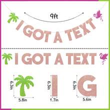 1set,I Got A Text Glitter DIY String Banner, Rose Gold Letter Garland With Green Palm Tree Pink Flamingo Cutouts,Tropical Flamingo Palm Bachelorette Banner For Tropical Bachelorette Beach Bridal Shower Party Decor Supplies - A - View 3