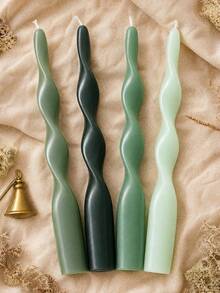 2pcs French Green Twisted Candles, Fashionable Home Decor, Suitable For Weddings And Home Decoration, Perfect For Romantic Dinners, Photography Props, Parties, Valentine's Day, Ideal Gift, Daily Use, Wedding Favors, Picnic Parties And Holiday Table Decor - Green - View 3