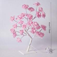 24 LED Rose Flower Tree Lamp, USB Powered Table Lamp, Romantic Warm White Decorative Night Light, Valentine's Day Gift And Holiday Atmosphere Decoration - 24-lED White Background Pink Floral Tree Light - View 7