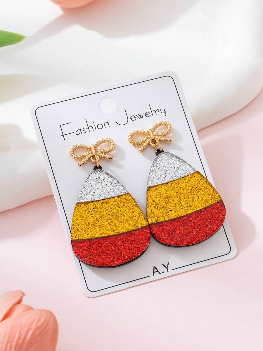 1 Pair Halloween Shiny Corn Kernel Patchwork Design Women's Fashion Jewelry Earrings, Perfect Gift For Holiday Parties - Multicolor - View 1