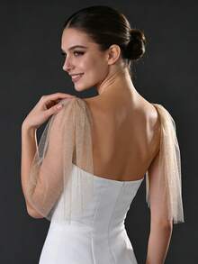 2pcs Glitter Mesh Petal Sleeve Shoulder Cover, Wedding Bridal Dress Accessory, Flattering Versatile Short Sleeve Cuffs - Multicolor - View 2