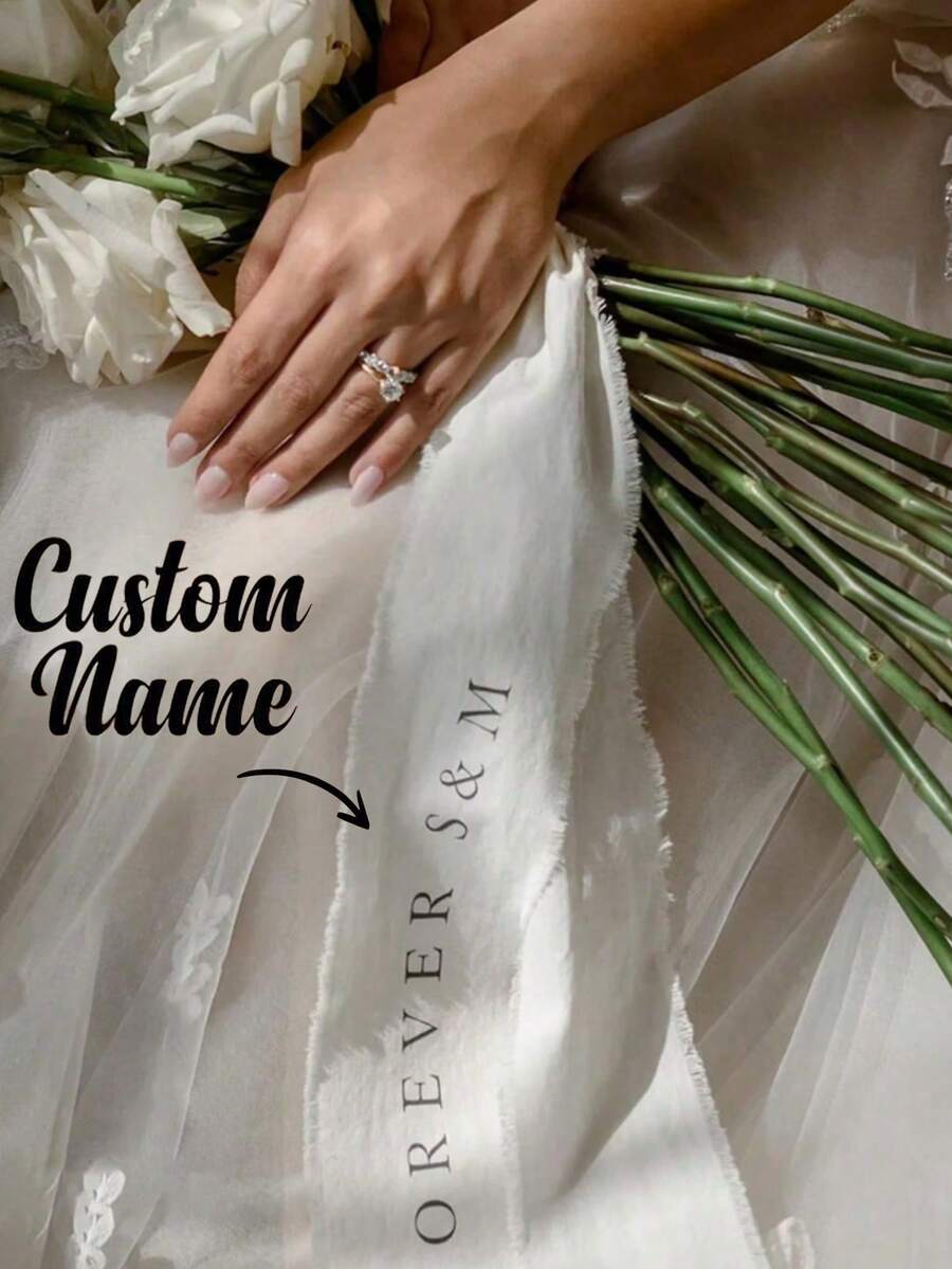 Personalized Wedding Floral Garland Ribbon - Customizable With Name And Date, Suitable For Bridal Shower, Birthday, Graduation Ceremony - Made Of Polyester, Elegant Design, Ideal For Wedding Guest Gifts And Celebration Decor, Refined Style, Well-Crafted