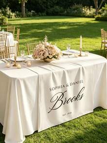 Personalized Wedding Linen Table Runner, Customized Name Banner, Sweet Heart-Shaped Reception Area Decor, Elegant Fabric Sign - Multicolor - View 3