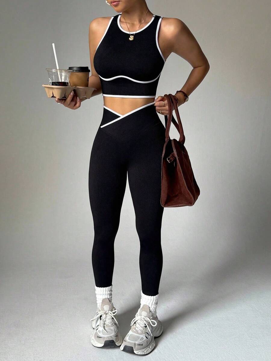 Women's Seamless Soft Shaping Waist-Cinching Backless Sports Top, Spring/Summer Black