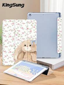 Kingsung 兔子花卉蝴蝶結圖案平板保護殼，相容 iPad 9.7/10.2/10.5/10.9/12.9/Pro 11、第 10 代，相容 Galaxy Tab S6 Lite 10.4 吋，相容 Kindle Paperwhite 第 12 代 2024、Kindle 第 11 代 2022，Clara Color，柔軟防摔，智能支架/自動喚醒/休眠 - 彩色 - 查看 4