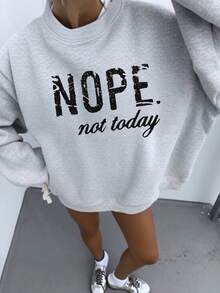 Women's Cotton Blend Lightweight Crewneck Sweatshirt Nope Not Today Graphic All Seasons Casual Back To School Family Holiday Daily Wear - Grey - View 3