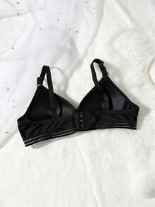 1Pc Teen Girl Ribbing Bra, Ribbon, Black, Comfortable For Girls Aged 13-16Y. - Black - View 2