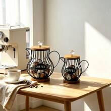 1pc Vintage Iron Coffee Capsule Storage Pot With Solid Wood Lid, Luxury Capsule Holder, Desktop Coffee Storage Decor - Multicolor - View 10