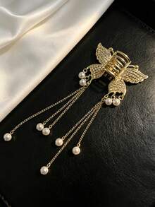 1pc Gold Hollow Butterfly Tassel Metal Hair Claw Clip, Versatile Hair Clip For Brides, Banquets And Women - Multicolor - View 8