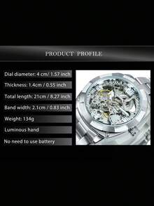 FORSINING 1pc Men's Luxury Vintage Square Transparent Hollow Automatic Mechanical Watch, Luminous Hands, Steel Band Business Casual Men's Watch - Silver - View 6