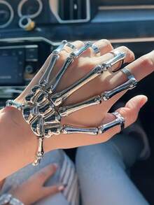 Skeleton Hand Bracelet With Finger Ring Flexible Joints Metal Steampunk Finger Wristband Adjustable Skeleton Hand Jewelry For Men Women Cosplay Daily Outfits Holidays Costume Parties & Gothic Events Christmas Halloween Costume Accessories - Multicolor - View 2