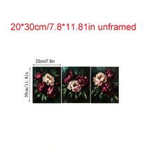 3pcs Vintage Melancholy Floral Wall Art, Dark Botanical Peony Art, Dark Academia Floral Wall Decor, Pink Peony Print, Soft Pink Floral Painting, Abstract Floral Poster, Personalized Home Decor Canvas Poster, Christmas Decoration, Christmas Gift, Framed/Unframed - Flower - View 13
