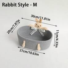 1件/2件 (S+M) 可愛卡通兔子棉繩編織收納籃，多尺寸桌面收納桶，適用於化妝品、雜物、兒童玩具，柔軟可水洗裝飾托盤，適合臥室梳妝台、浴室檯面、玄關、居家收納 - 灰色 - 查看 13
