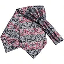 Black Base Red White Striped Paisley Ascot Cravat 3 In 1 Accessory Pack,Mens Evening Party Matching Pocket Square Cufflink Kit - Multicolor - View 4