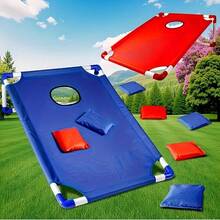 This Set Includes 6 Beanbags, A Red Or Blue Corn Hole Game Board, And A Gift Box. Random One,It's Suitable For Outdoor Parties, Backyard Camping, Indoor Gatherings, Or Beach Patio Entertainment. An Ideal Choice For Holiday Gifts And Party Supplies - 彩色 - 查看 11