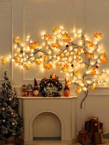 1pc 96 LED Maple Vine Fairy Lights, USB Powered, 8 Lighting Modes, Flexible Maple Leaf String Lights, Autumn Indoor Decoration, Suitable For Living Room And Bedroom, Halloween Party Atmosphere Light - Maple Leaf - View 3