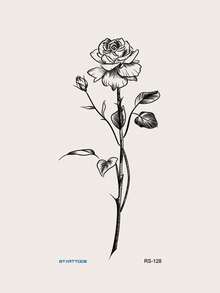 1pc Black & White Minimalist Aesthetic Rose Pattern Temporary Tattoo Sticker, Waterproof Body Skin Tattoo For Party, Holiday, Concert, Arm, Shoulder, Neck, Collarbone, Back, Leg - Black - View 8
