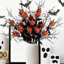 5Pcs Halloween Black Branches With Small Pumpkins - Artificial Stems With Maple Leaves Holloween Table Party Indoor Decorations (Halloween Branche) - Multicolor - View 1