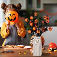 5Pcs Halloween Black Branches With Small Pumpkins - Artificial Stems With Maple Leaves Holloween Table Party Indoor Decorations (Halloween Branche) - Multicolor - View 11
