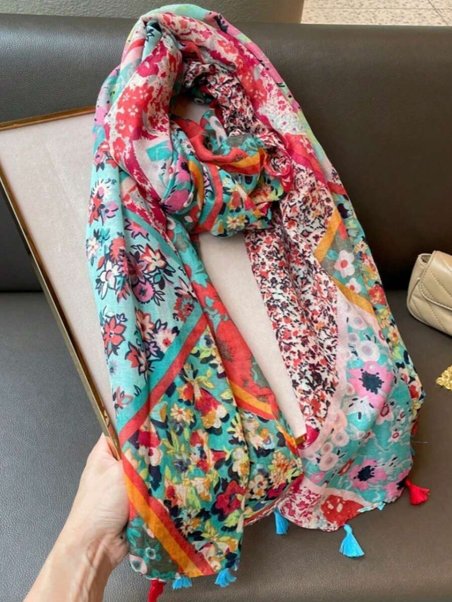 1件新款甜美愛心流蘇女款圍巾,薄款春夏防曬披肩,適合旅行、海灘與冷氣房使用 - 紅色 - 查看 1
