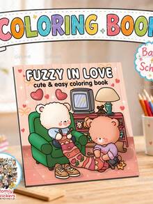 Fuzzy In Love 塗色書，可愛溫馨熊熊情侶場景，簡單粗線條，附贈隨機動物貼紙，適合返校季的放鬆藝術禮物 - ZF-062(毛茸茸墜入愛河) - 查看 15