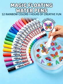 8/12/20pcs Magic Watercolor Pen Set With Spoon, Floating Ink Markers, 12 Colors Kids Doodle Tools, Floating Marker Toy Gift For Boys And Girls Aged 3-12, Washable DIY Creative Educational Toy Colored Pencils, School Supplies, Back To School (Some Colors Random) - Multicolor - View 2