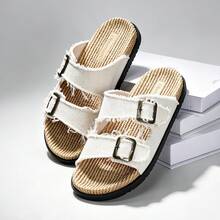 DISARCON 1 Pair Men's Summer Sandals, Suitable For Outdoor Sports, Daily Wear, Vacation, Beach, Double Strap Design With Adjustable Upper Size, Vintage Classic Style, Breathable Canvas Upper, All-Season Indoor Slippers - Beige - View 4