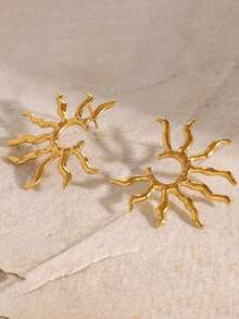 RAYQUEEN 1 Pair Stainless Steel Exaggerated Hip-Hop Personalized Fashion Sunflower Stud Earrings For Women, Suitable For Gift Giving And Daily Wear - Yellow Gold - View 3
