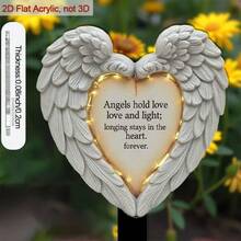 1pc 2D Flat Angel Wings Heart Garden Stake - Pointed Bottom Acrylic Outdoor Decor With Angel Wings And Heart Ornament, Suitable For Potted Plants, Farmhouse Style Vintage Landscape Accent, Easy Installation, Fit For Garden And Patio, 2D Flat Design - B - View 3