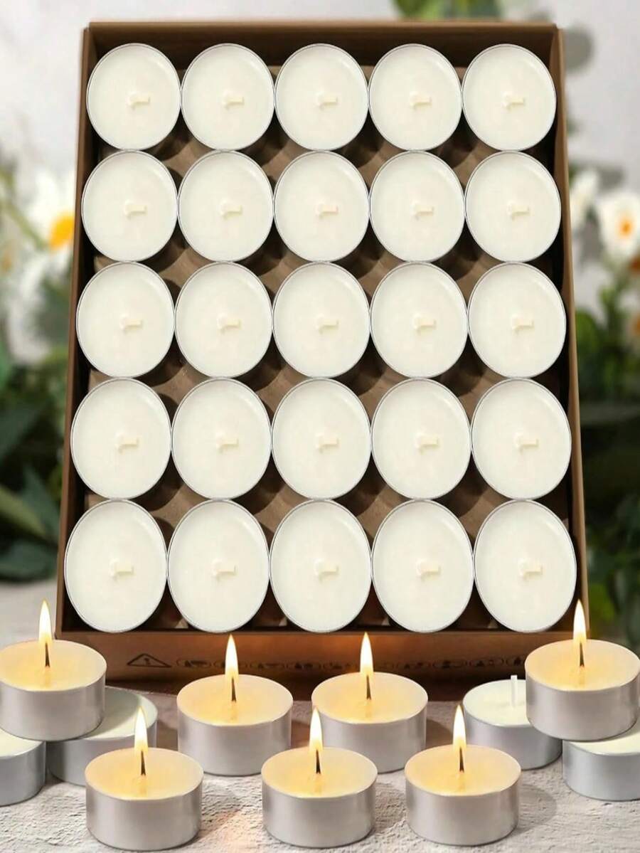50-Pack Unscented Tea Light Candles | 4-Hour Burn Time, White, Smokeless & Dripless, Small Candles | Long-Lasting For Home, Weddings, Events, Emergencies | Bulk Pack Small Candles - Multi-colored Candles - View 1