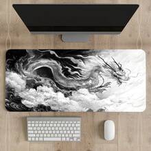 Large Gaming Mouse Pad With Cool Dragon Design, Non-Slip, Black And White Japanese Style Desk Mat - View 9