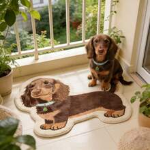 1pc Chocolate Brown Long-Haired Dachshund Shaped Art Rug, Decorative Carpet, Floor Mat, Living Room Carpet, Bedroom Carpet, Universal Carpet - Multicolor - View 3