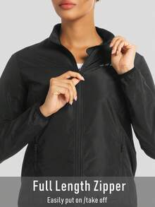 Qualicos Women's Full Zip Breathable Lightweight Cycling Jacket, Outdoor Sports Reflective Long Sleeve Sports Shirt With Reflective Strips And Back Pocket - Black - View 6