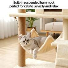 Multi-Level Large Cat Tree Tower With Condo House, Hammock Bed, Ladder & Scratching Sisal Posts, 125cm Tall Indoor Cat Activity Play Center With Hanging Ball Toy For Kittens & Adult Cats - Beige - View 6