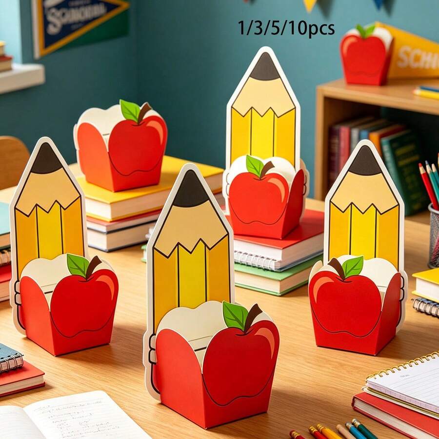1/3/5/10pcs Red Apple Shaped Pencil Gift Boxes With Pencil Cards - Gift Boxes, Empty Party Favor Boxes Suitable For Back-To-School, Teacher Gifts, Candy & Treats, Party Decorations, Favors, Showers, Weddings, Graduation - Multicolor - View 1