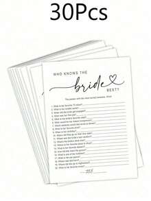 30/20/10/1pc Bridal Shower Game Who Knows The Bride Best Cards, Fun Activity For Wedding, Bridal Shower And Bachelorette Party, Wedding Guest Game Fun Activity - Multicolor - View 12